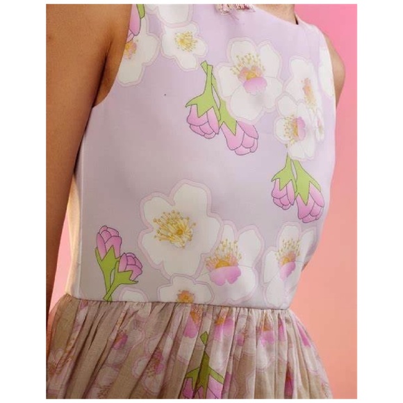 Cynthia Rowley Ramie Tier Sleeveless Dress Floral High Low Pink Green Size Small - Picture 2 of 6